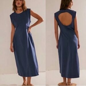 Free People FP Beach Simone Sleeveless Backless Blue Midi Maxi Shirt Dress Large